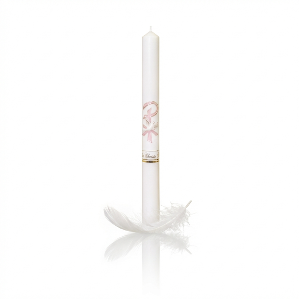 Świeca na Chrzest Święty z Gołębicą – Gromnica PREMIUM (motyw różowy)