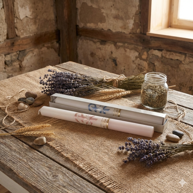 Świeca na Chrzest Święty z Gołębicą – Gromnica PREMIUM (motyw różowy)