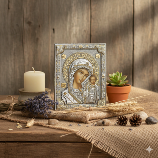 Srebrna Ikona Madonna Kazańska– symbol opieki i Bożej łaski | ICONA SACRA™ Silver