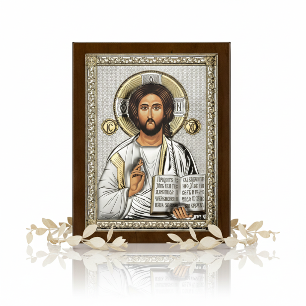 Srebrna Ikona Jezus Chrystus – znak Bożej miłości i pokoju | ICONA SACRA™ Silver