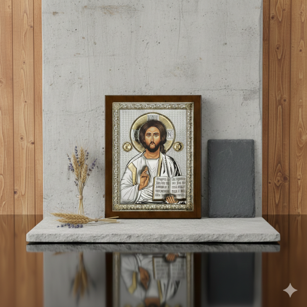 Srebrna Ikona Jezus Chrystus – znak Bożej miłości i pokoju | ICONA SACRA™ Silver