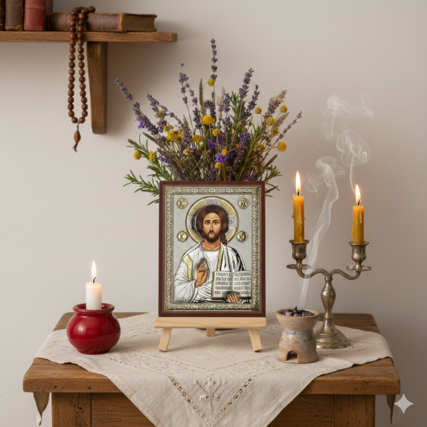 Srebrna Ikona Jezus Chrystus – znak Bożej miłości i pokoju | ICONA SACRA™ Silver