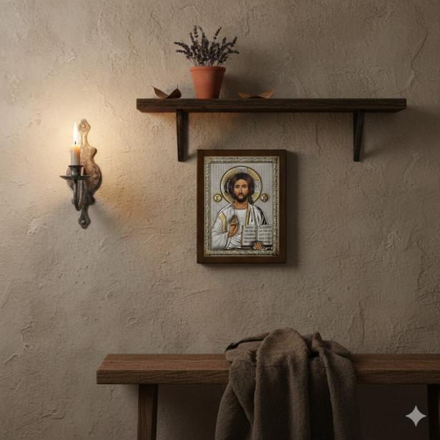 Srebrna Ikona Jezus Chrystus – znak Bożej miłości i pokoju | ICONA SACRA™ Silver