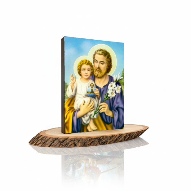 Obraz na desce lipowej – Święty Józef 15×20 – opiekun rodziny i wiary | SACRA LIGNUM™