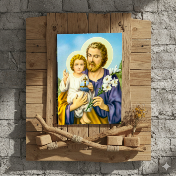 Obraz na desce lipowej – Święty Józef 15×20 – opiekun rodziny i wiary | SACRA LIGNUM™