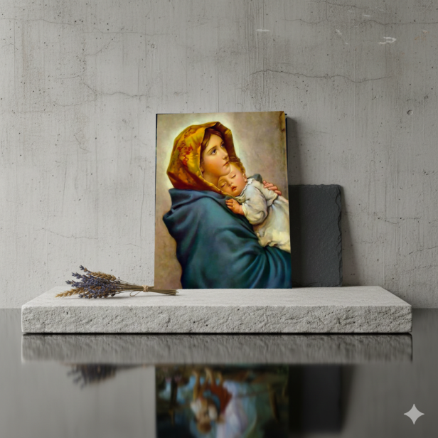 Obraz na desce lipowej – Matka Boża Cygańska 15×20 – matczyna opieka i bliskość | SACRA LIGNUM™