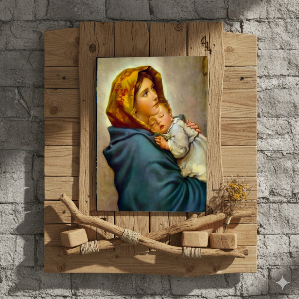 Obraz na desce lipowej – Matka Boża Cygańska 15×20 – matczyna opieka i bliskość | SACRA LIGNUM™