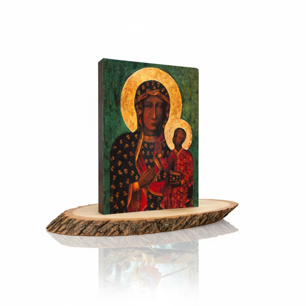 Obraz na desce lipowej – Matka Boża Częstochowska 15×20 – Królowa Polski | SACRA LIGNUM™