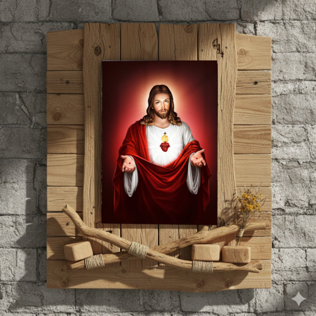 Obraz na desce lipowej – Serce Jezusa 15×20 – miłość i Miłosierdzie Chrystusa | SACRA LIGNUM™