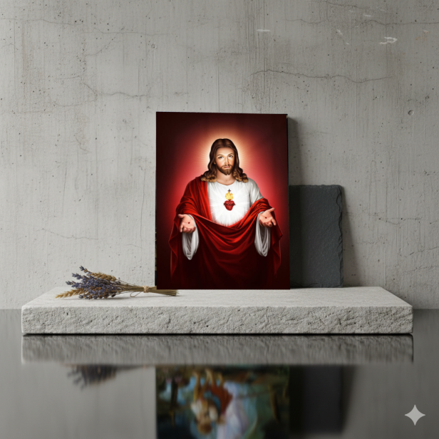 Obraz na desce lipowej – Serce Jezusa 15×20 – miłość i Miłosierdzie Chrystusa | SACRA LIGNUM™