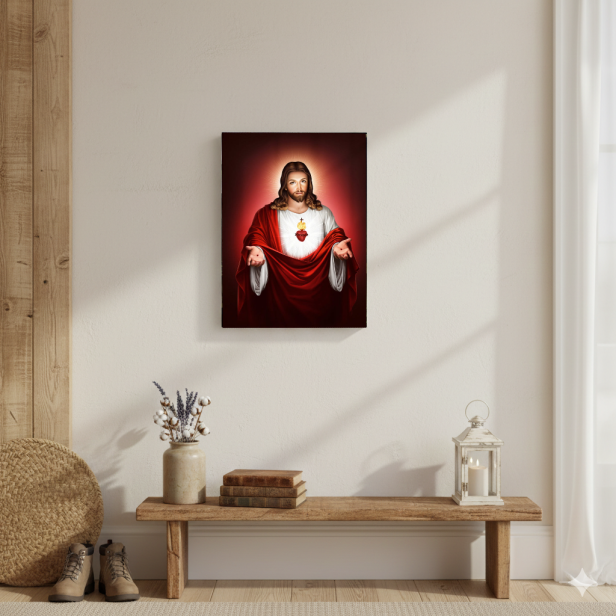 Obraz na desce lipowej – Serce Jezusa 15×20 – miłość i Miłosierdzie Chrystusa | SACRA LIGNUM™