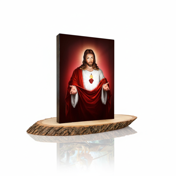 Obraz na desce lipowej – Serce Jezusa 15×20 – miłość i Miłosierdzie Chrystusa | SACRA LIGNUM™