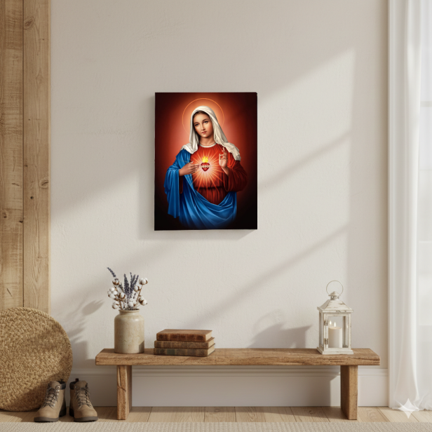 Obraz na desce lipowej – Serce Maryi 15×20 – miłość, czułość i zawierzenie | SACRA LIGNUM™