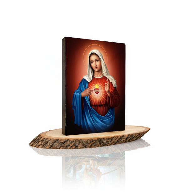 Obraz na desce lipowej – Serce Maryi 15×20 – miłość, czułość i zawierzenie | SACRA LIGNUM™