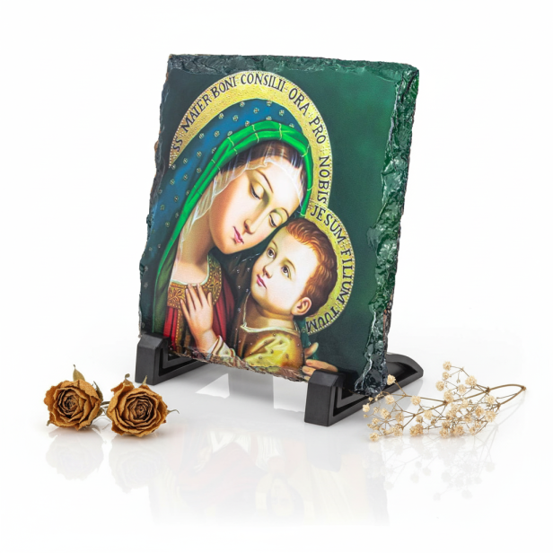 FOTOGRANIT z wizerunkiem Matki Boskiej Dobrej Rady – Obrazek Religijny na granicie | Linia AUREA STONE™