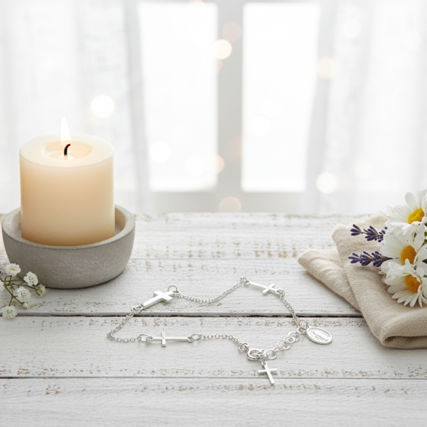 Bransoletka srebrna CELEBRYTKA z krzyżykami i Cudownym Medalikiem – pr. 925, 2,4 g