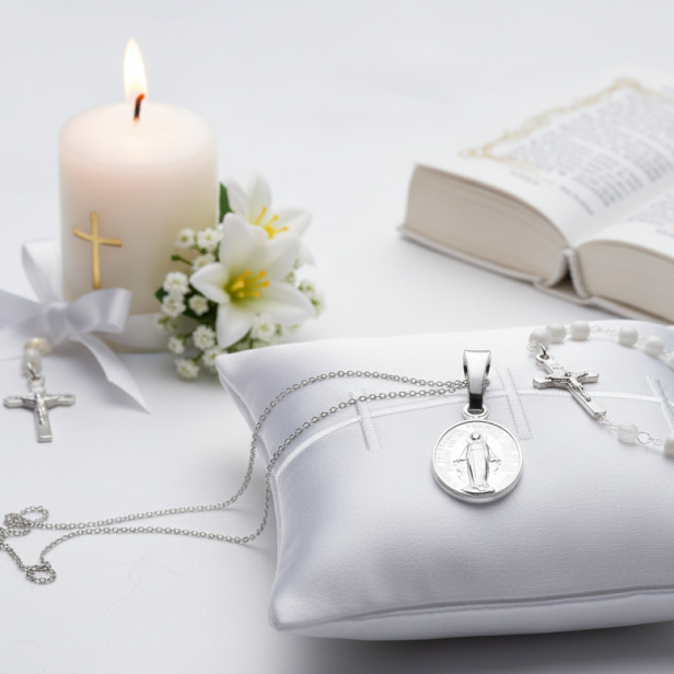 w aranżacji  Medalik srebrny Matka Boska Niepokalana – Cudowny Medalik pr. 925