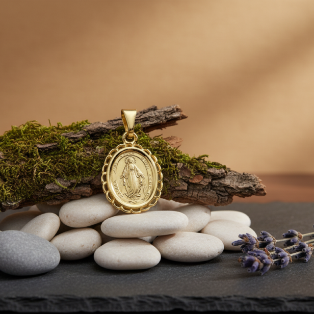 Medalik srebrny złocony, pr. 925 – Matka Boska Niepokalana Cudowny Medalik z koroną 2,3 g