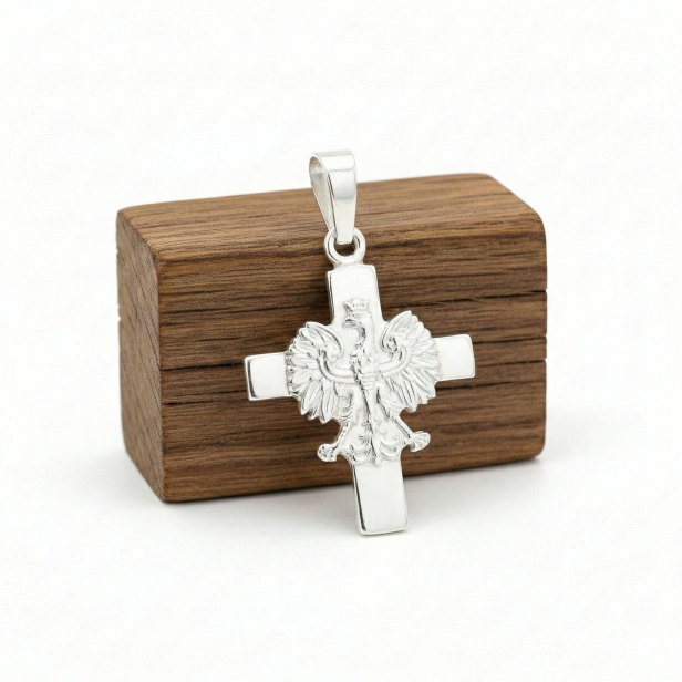 Krzyżyk srebrny z Orłem, pr. 925 – patriotyczny symbol Polski 1,9 g