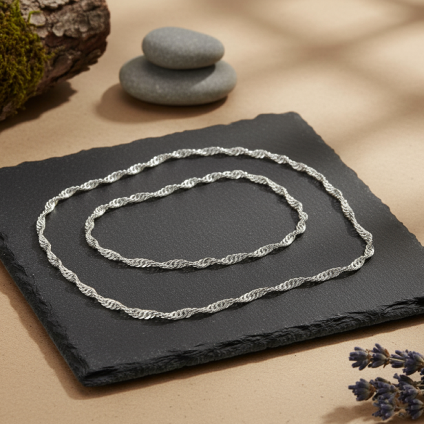 Łańcuszek srebrny SINGAPUR – delikatny splot, próba 925