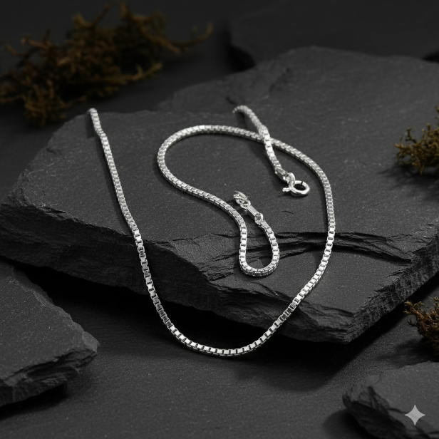 Łańcuszek srebrny KOSTKA WENECKA – ozdobny splot, próba 925