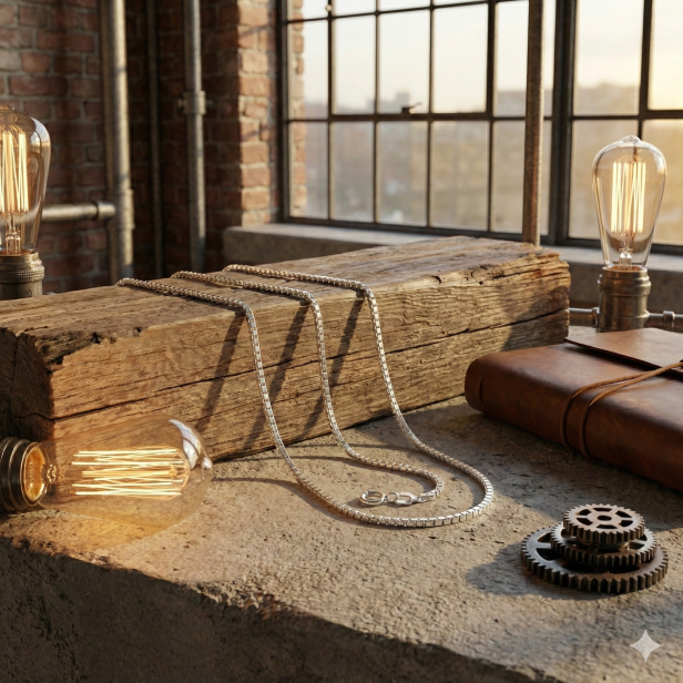 Łańcuszek srebrny KOSTKA WENECKA – ozdobny splot, próba 925