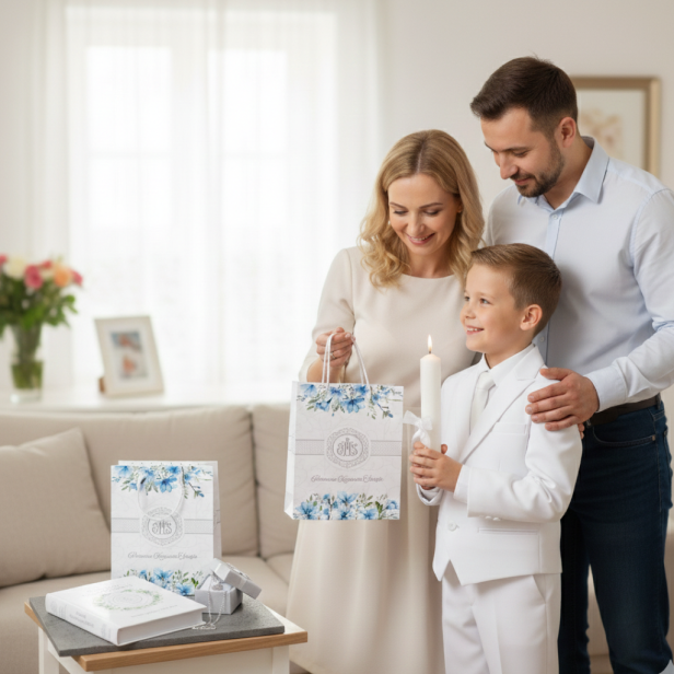 Zestaw komunijny „Jestem gotowy, mój Jezu” – książeczka, srebrny medalik i łańcuszek