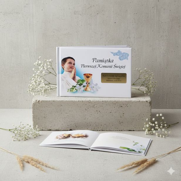 Pamiątka Pierwszej Komunii Świętej dla chłopca z grawerem