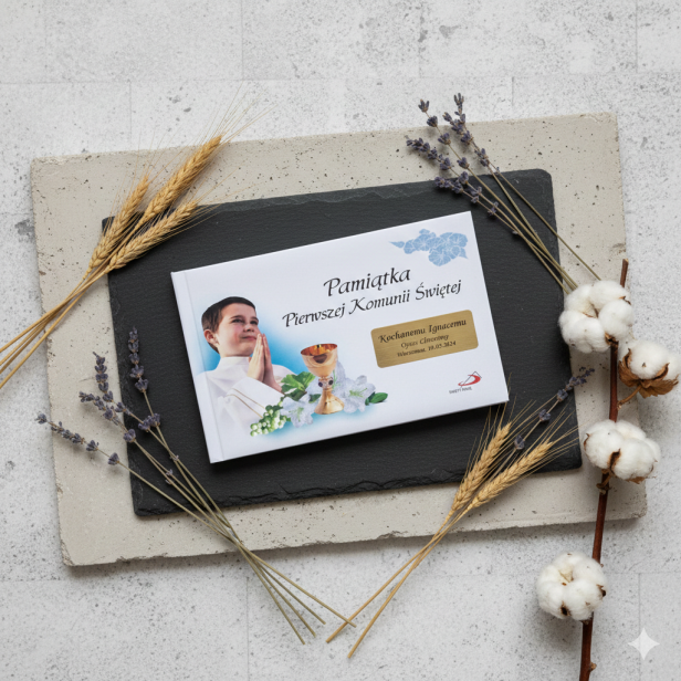 Pamiątka Pierwszej Komunii Świętej dla chłopca z grawerem
