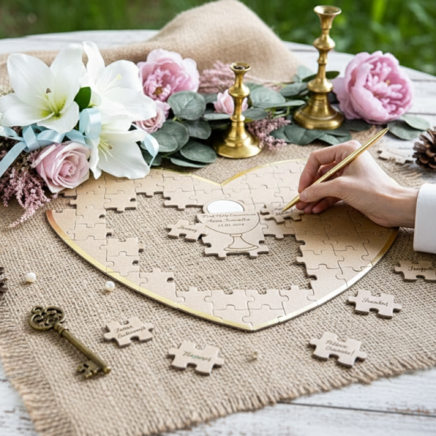 Księga gości – puzzle z życzeniami w kształcie serca | Pamiątka Komunii i Chrztu