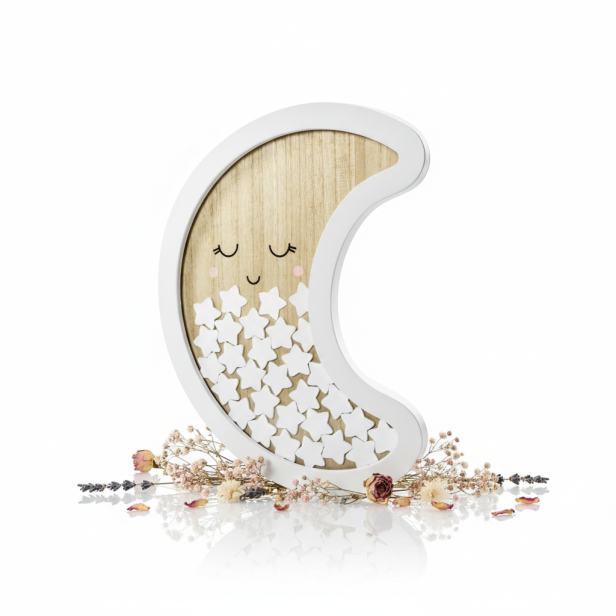 Drewniana księga gości „Słodki Księżyc” | Pamiątka uroczystości 38,5×30 cm