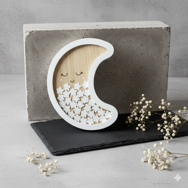 Drewniana księga gości „Słodki Księżyc” | Pamiątka uroczystości 38,5×30 cm