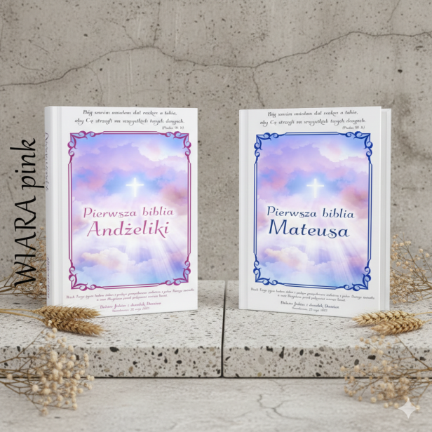 projekt WIARA - Moja Pierwsza Biblia z nadrukiem – Pamiątka Chrztu | Prezent religijny dla dziecka