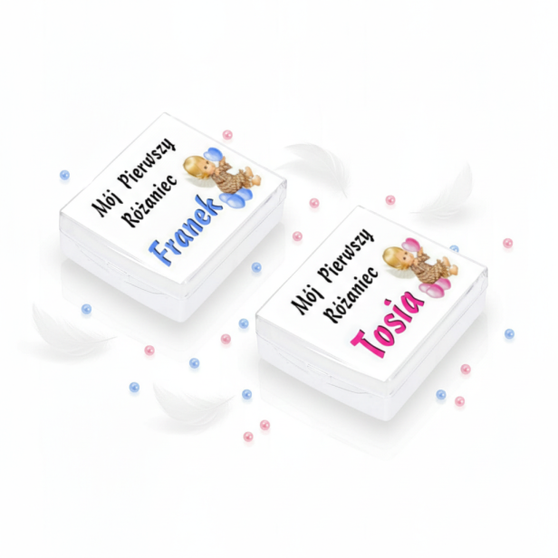 Pudełeczko na różaniec z imieniem „Mój Pierwszy Różaniec” – personalizowane