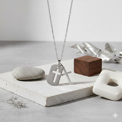 Naszyjnik Krzyż – stal nierdzewna Stainless Steel – symbol wiary i siły