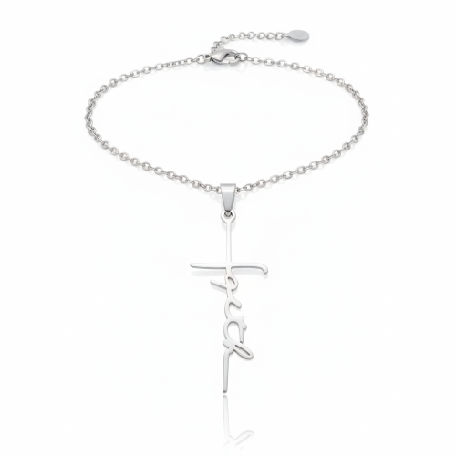 Naszyjnik z napisem Faith i krzyżykiem – stal nierdzewna (Stainless Steel)