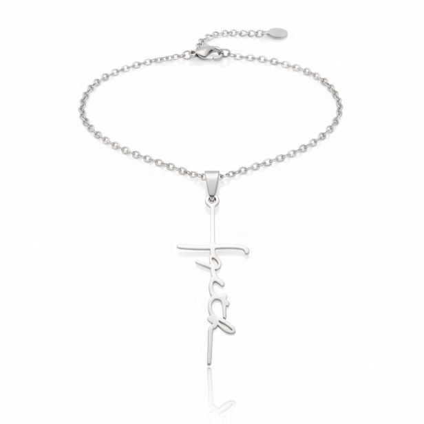 Naszyjnik z napisem Faith i krzyżykiem – stal nierdzewna (Stainless Steel)