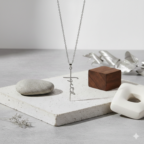 Naszyjnik z napisem Faith i krzyżykiem – stal nierdzewna (Stainless Steel)