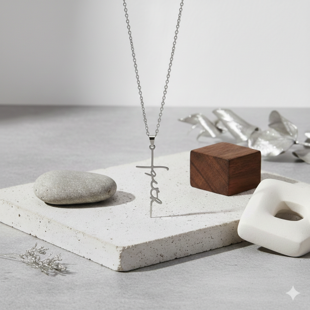 Naszyjnik z napisem Faith i krzyżykiem – stal nierdzewna (Stainless Steel)