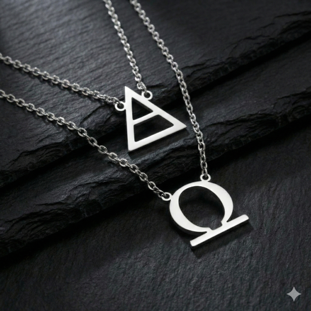 Naszyjnik Alfa i Omega – symbol Chrystusa – Stainless Steel