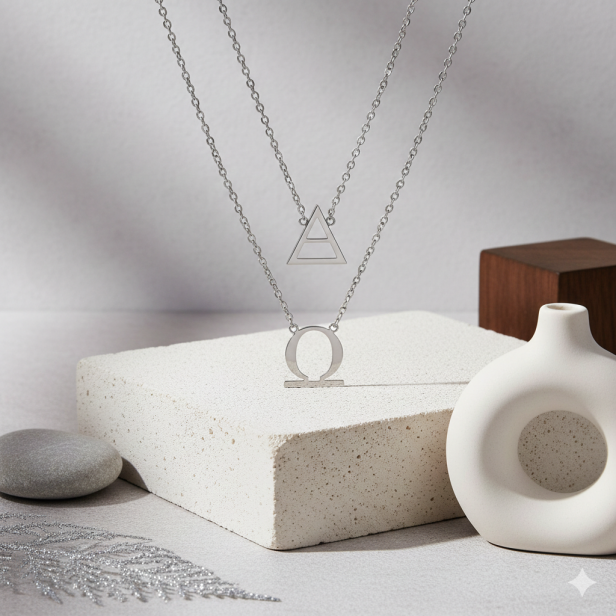 Naszyjnik Alfa i Omega – symbol Chrystusa – Stainless Steel