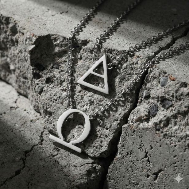 Naszyjnik Alfa i Omega – symbol Chrystusa – Stainless Steel