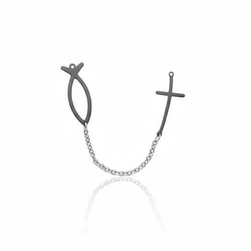 Naszyjnik - rybka chrześcijańska - Ichtys - krzyż - Stainless Steel