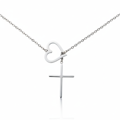 Naszyjnik Serce z Krzyżem – symbol miłości i wiary | Stainless Steel
