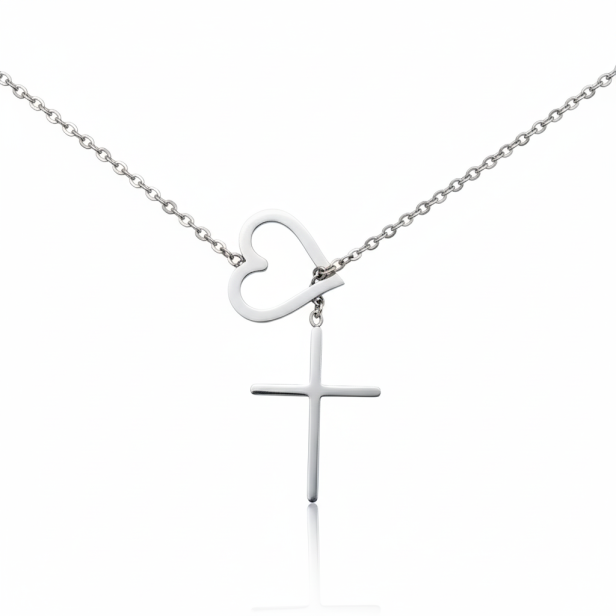 Naszyjnik Serce z Krzyżem – symbol miłości i wiary | Stainless Steel
