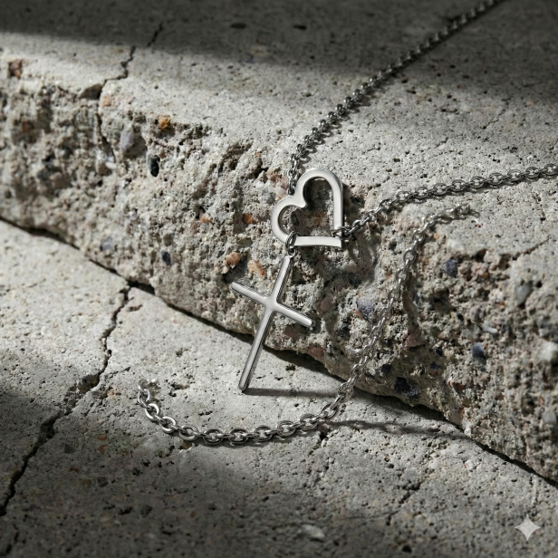 Naszyjnik Serce z Krzyżem – symbol miłości i wiary | Stainless Stee