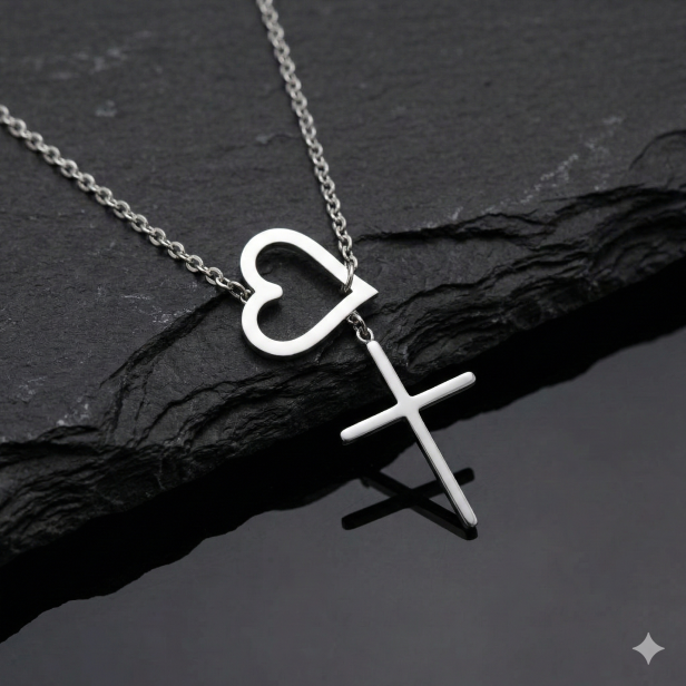 Naszyjnik Serce z Krzyżem – symbol miłości i wiary | Stainless Steel