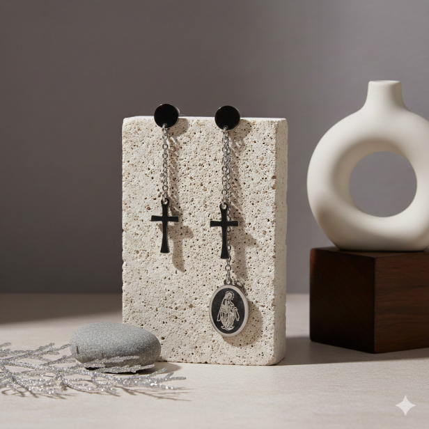 Kolczyki Matka Boża Niepokalana – subtelny symbol wiary | Stainless Steel