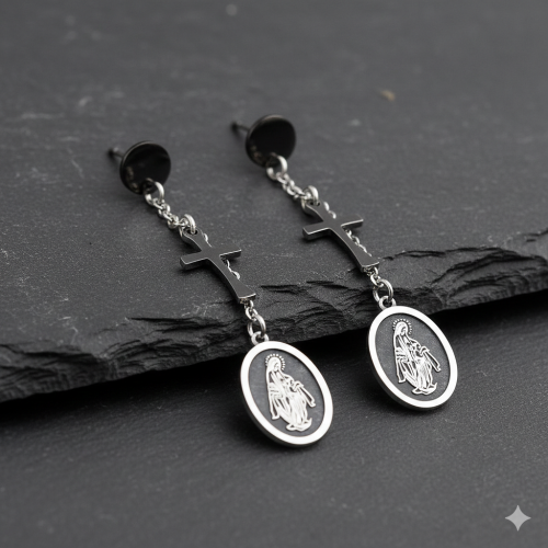 Kolczyki Matka Boża Niepokalana – subtelny symbol wiary | Stainless Steel