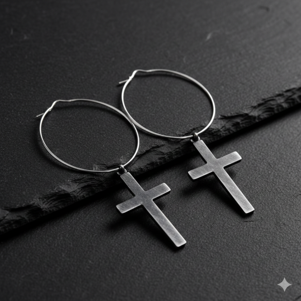 Kolczyki Krzyżyk wiszący – subtelny symbol wiary | Stainless Steel